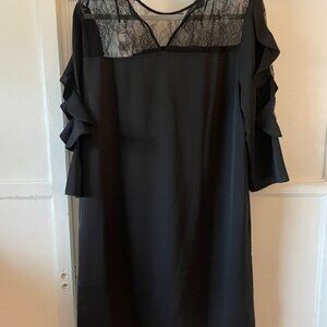 Women's Dress Black Philosophy Size Large Ruffled sleeves Lace Neckline Mini
